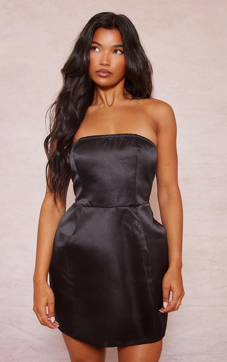 Black Satin Bandeau Shift Dress Product Image