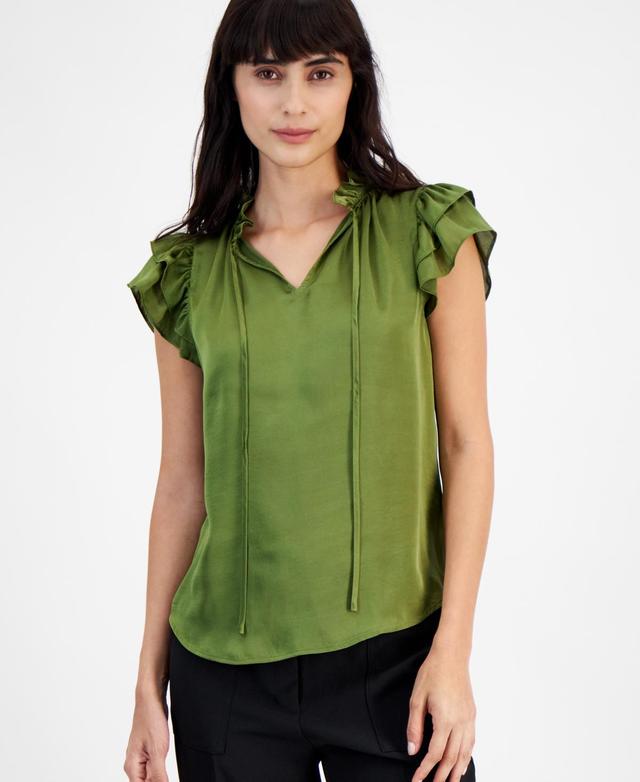 Women's Tie-Neck Ruffle-Sleeve Blouse Product Image