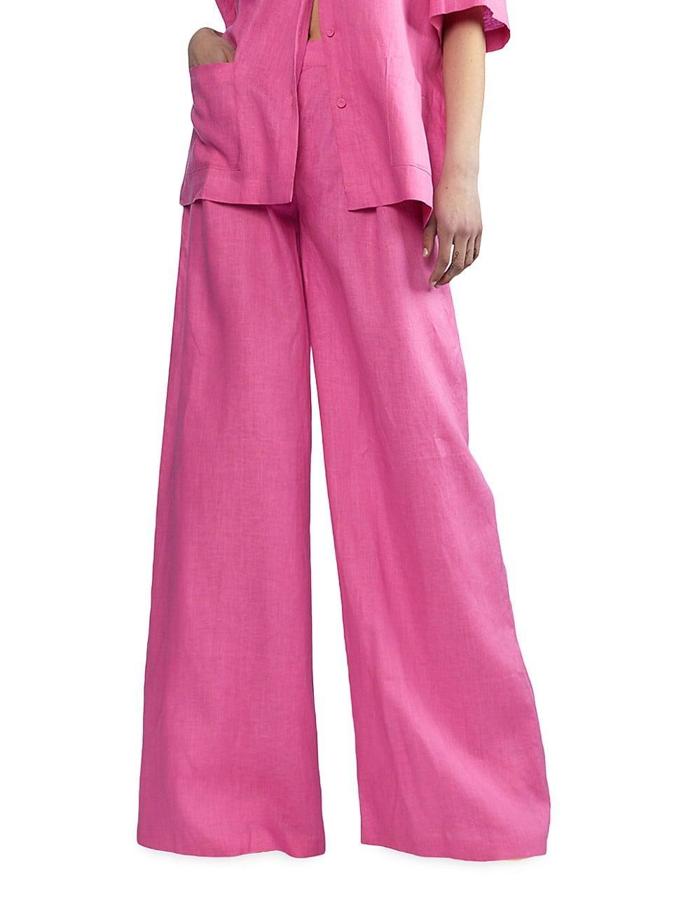 Womens Pleated-Front Linen Wide-Leg Pants product image