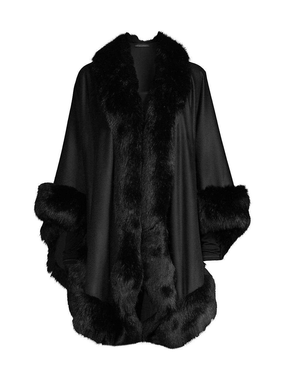 Sofia Cashmere Faux Fur Trim Cashmere Cape Product Image