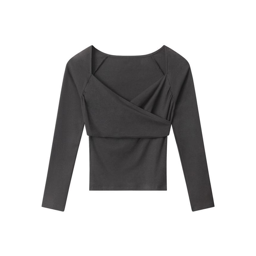 Long Sleeve Square-Neck Plain Slim-Fit Top Product Image