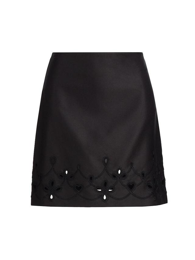 Womens Eyelet-Embroidered Wool & Silk-Blend Miniskirt Product Image