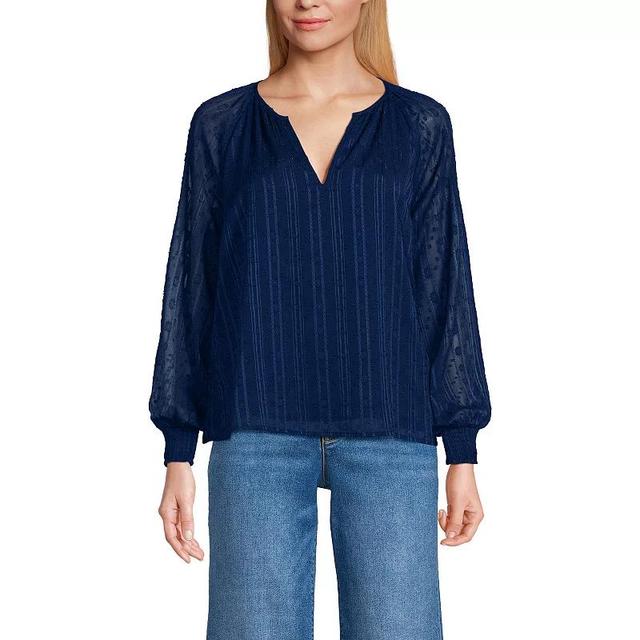 Womens Lands End Clip Dot Chiffon Blouse Deep Blue Product Image