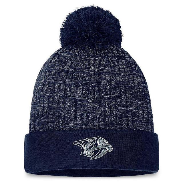 Womens Fanatics Branded Navy Nashville Predators Authentic Pro Road Cuffed Knit Hat with Pom, Pdt Blue Product Image