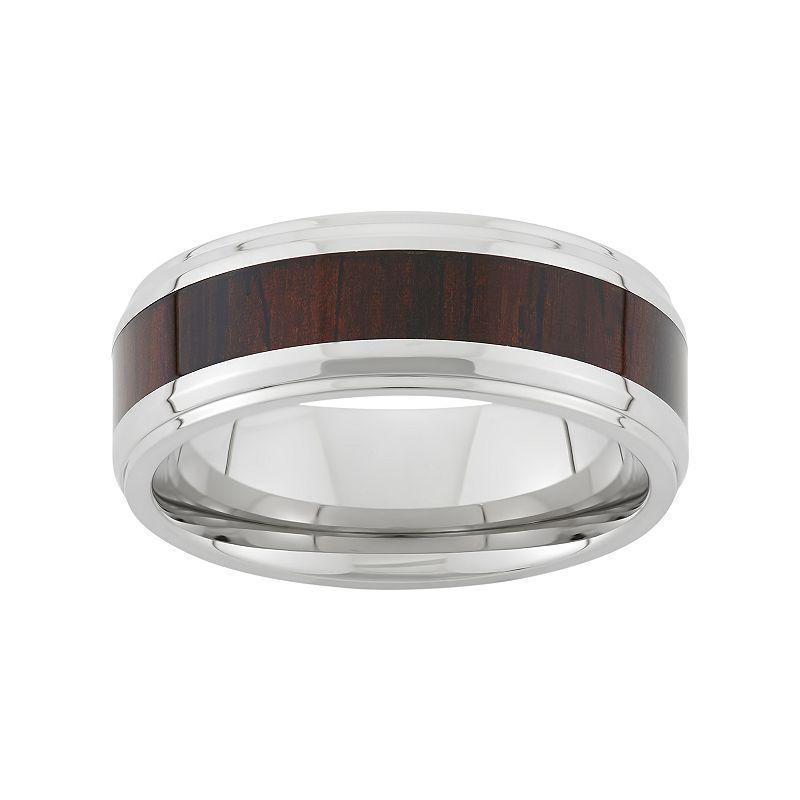 Stainless Steel and Wood Striped Wedding Band - Men, Mens Two Tone Product Image