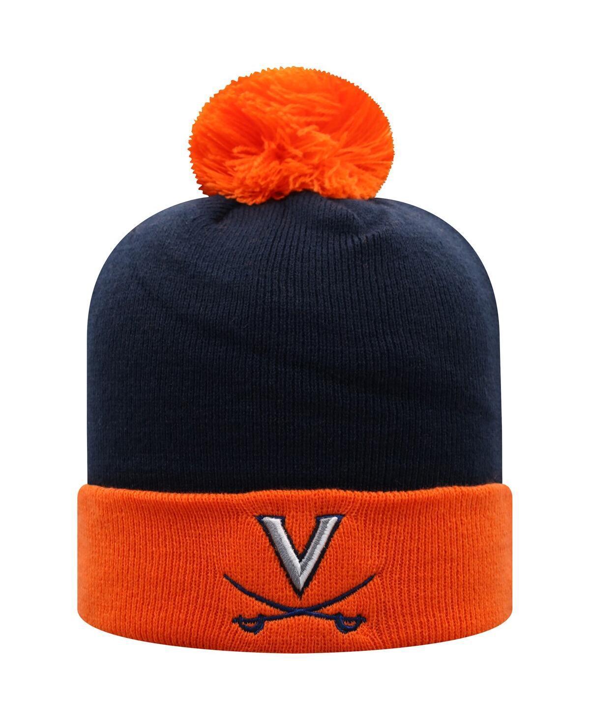 Mens Top of the World Navy and Orange Virginia Cavaliers Core 2-Tone Cuffed Knit Hat with Pom - Navy Product Image