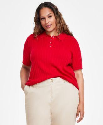 Plus Size Ribbed Short-Sleeve Polo Sweater  product image