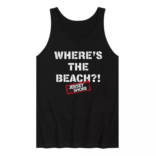 Mens Jersey Shore Wheres The Beach Graphic Tank Top Black Product Image