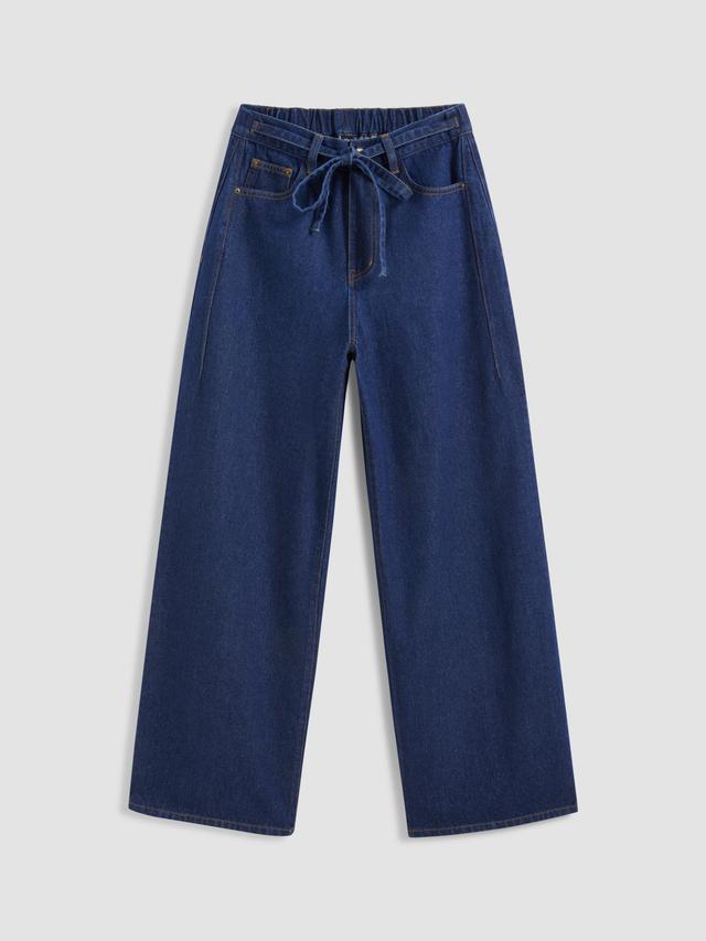 Denim Mid Rise Solid Knotted Baggy Jeans Product Image