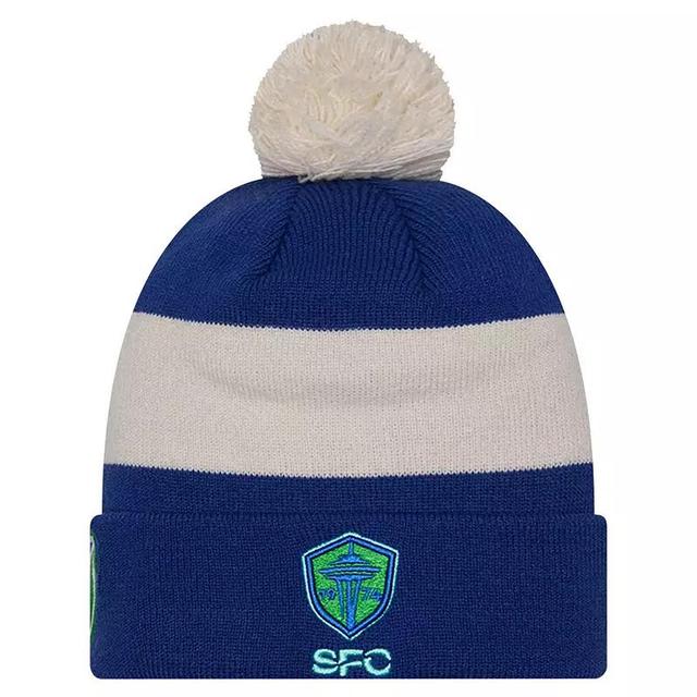 Mens New Era Seattle Sounders FC 2024 Kick Off Collection Cuffed Knit Hat with Pom Product Image