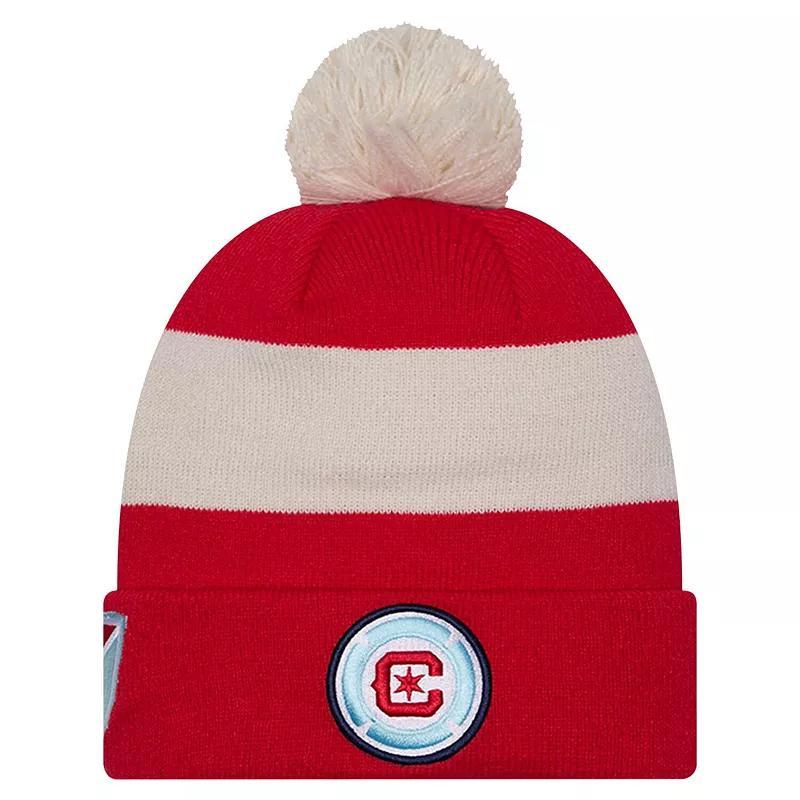 Mens New Era Red Chicago Fire 2024 Kick Off Collection Cuffed Knit Hat with Pom Product Image