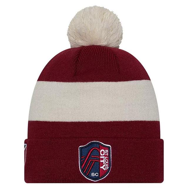 Mens New Era Red St. Louis City SC 2024 Kick Off Collection Cuffed Knit Hat with Pom Product Image