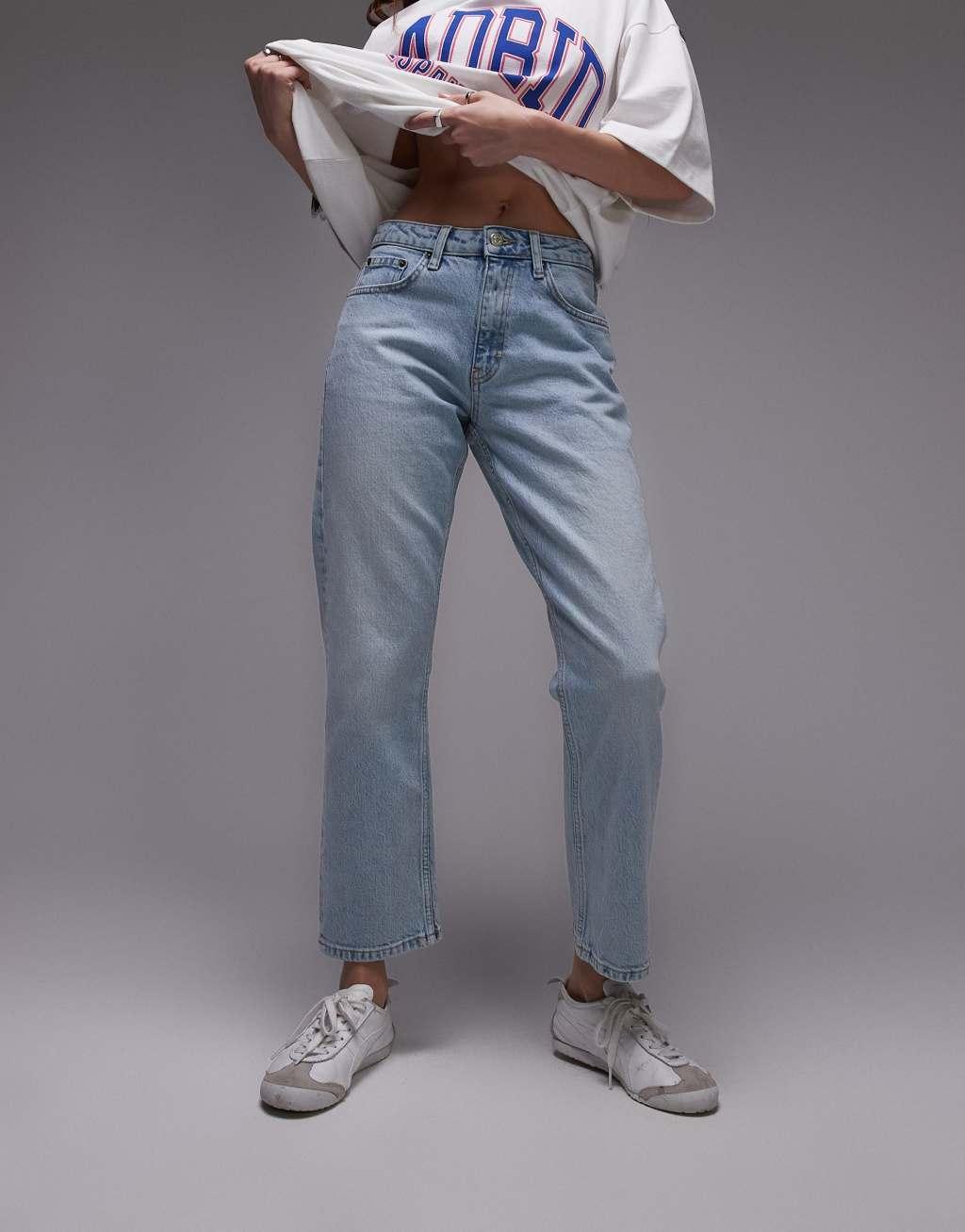 Topshop cropped mid rise straight jeans in summer bleach  Product Image