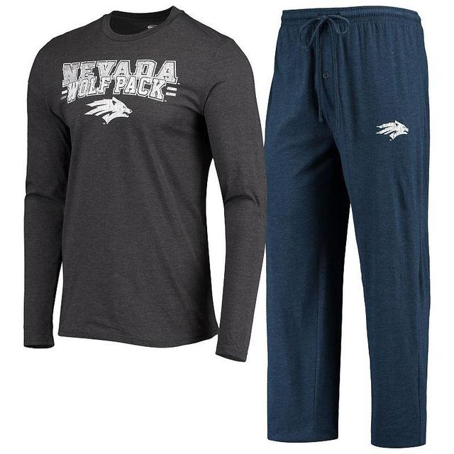 Mens Concepts Sport Navy/Heathered Charcoal Nevada Wolf Pack Meter Long Sleeve T-Shirt & Pants Sleep Set Product Image