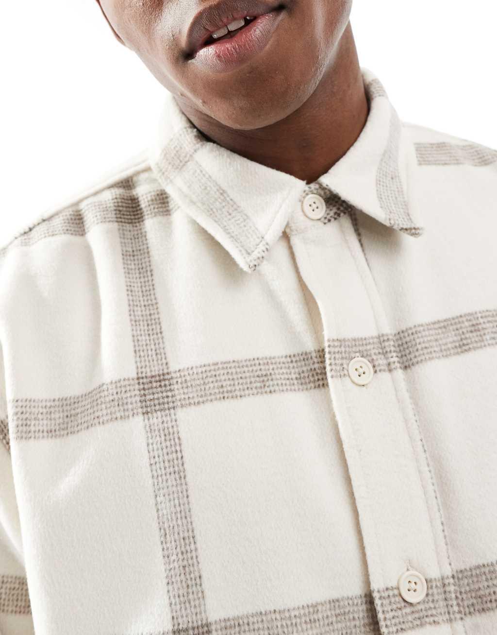 Pull&Bear flannel check shirt in white Product Image