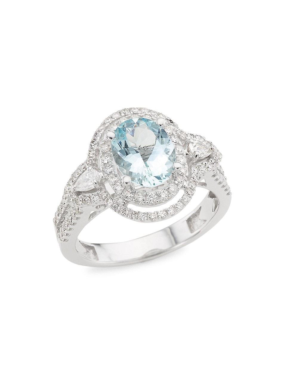 Womens 14K White Gold, Aquamarine & 0.72 TCW Diamond Ring Product Image