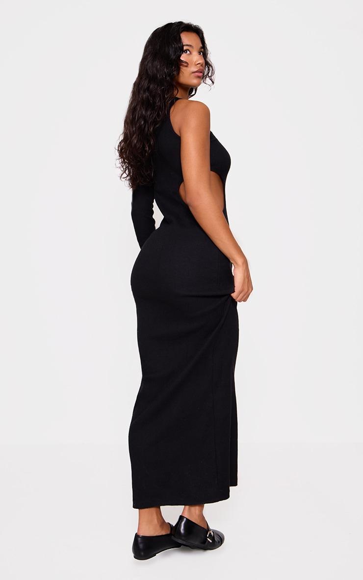 Black Heavy Brushed Rib Cut Out Maxi Dress Product Image