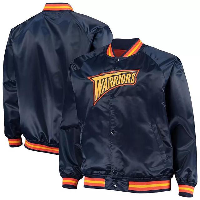 Mens Mitchell & Ness Golden State Warriors Big & Tall Hardwood Classics Raglan Satin Full-Snap Jacket Blue Product Image