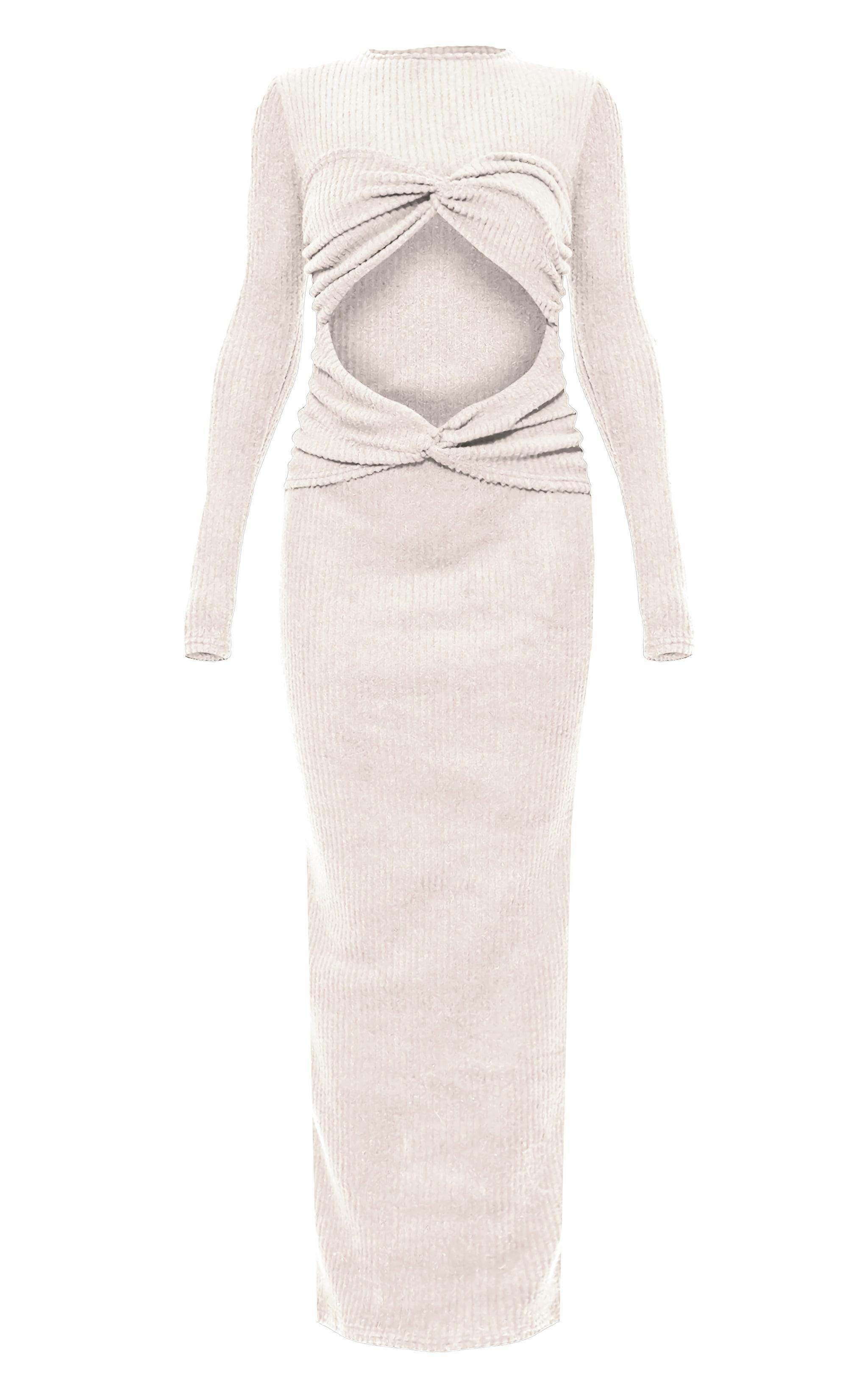 Cream Brushed Rib Cut Out Detail Maxi Dress Product Image