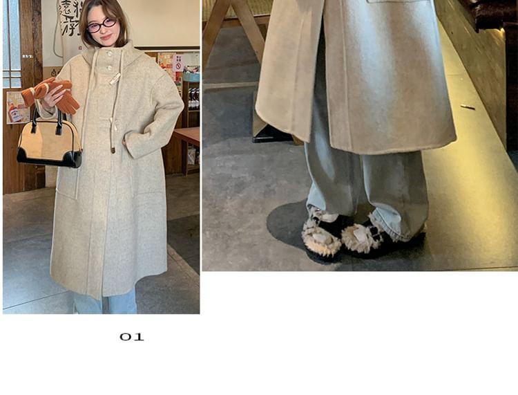 Plain Hooded Toggle Long Coat Product Image