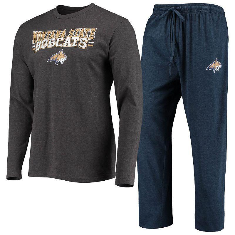 Mens Concepts Sport Navy/Heathered Charcoal Montana State Bobcats Meter Long Sleeve T-Shirt & Pants Sleep Set MTS Blue Product Image