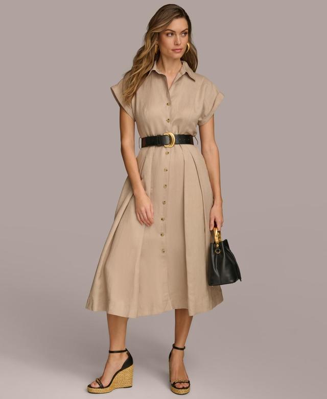 Donna Karan Womens Button-Front Short-Sleeve Belted Dress Product Image