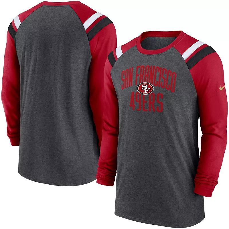 Mens Nike Heathered Charcoal/Red Atlanta Falcons Tri-Blend Raglan Athletic Long Sleeve Fashion T-Shirt Product Image