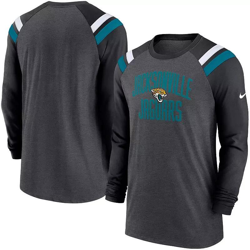 Mens Nike Heathered Charcoal/Red Atlanta Falcons Tri-Blend Raglan Athletic Long Sleeve Fashion T-Shirt Product Image