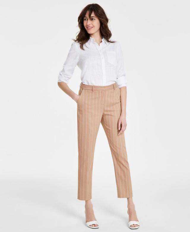 Tahari Asl Womens Shannon Striped Mid Rise Ankle Pants - Taupe Product Image