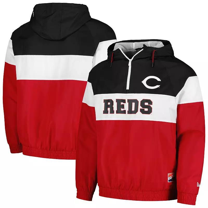 Mens New Era Red Cincinnati Reds Ripstop Raglan Quarter-Zip Hoodie Windbreaker Jacket Product Image