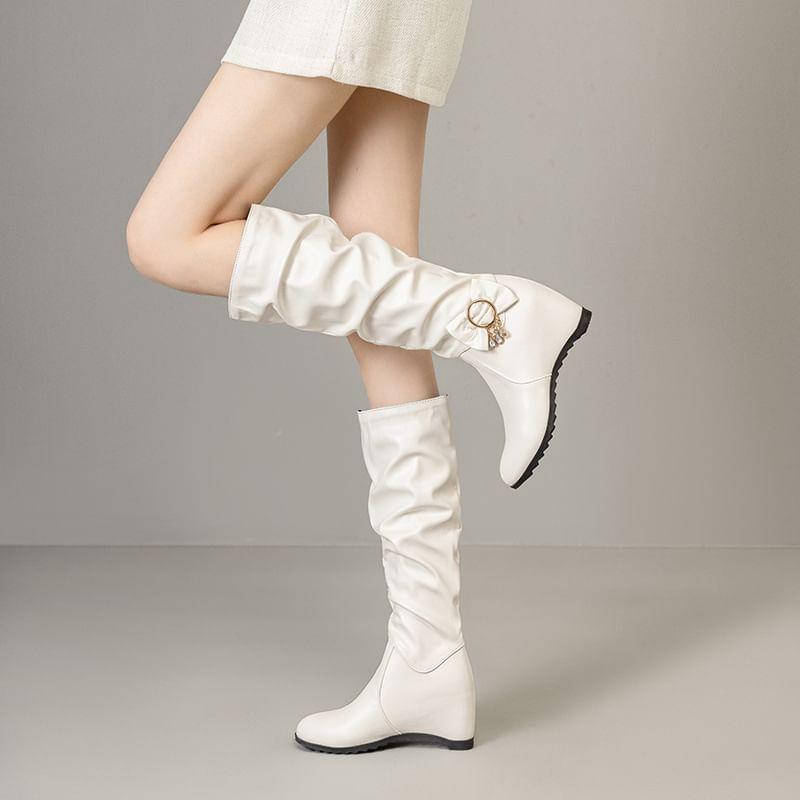 Hidden Wedge Plain Bow Tall Boots Product Image