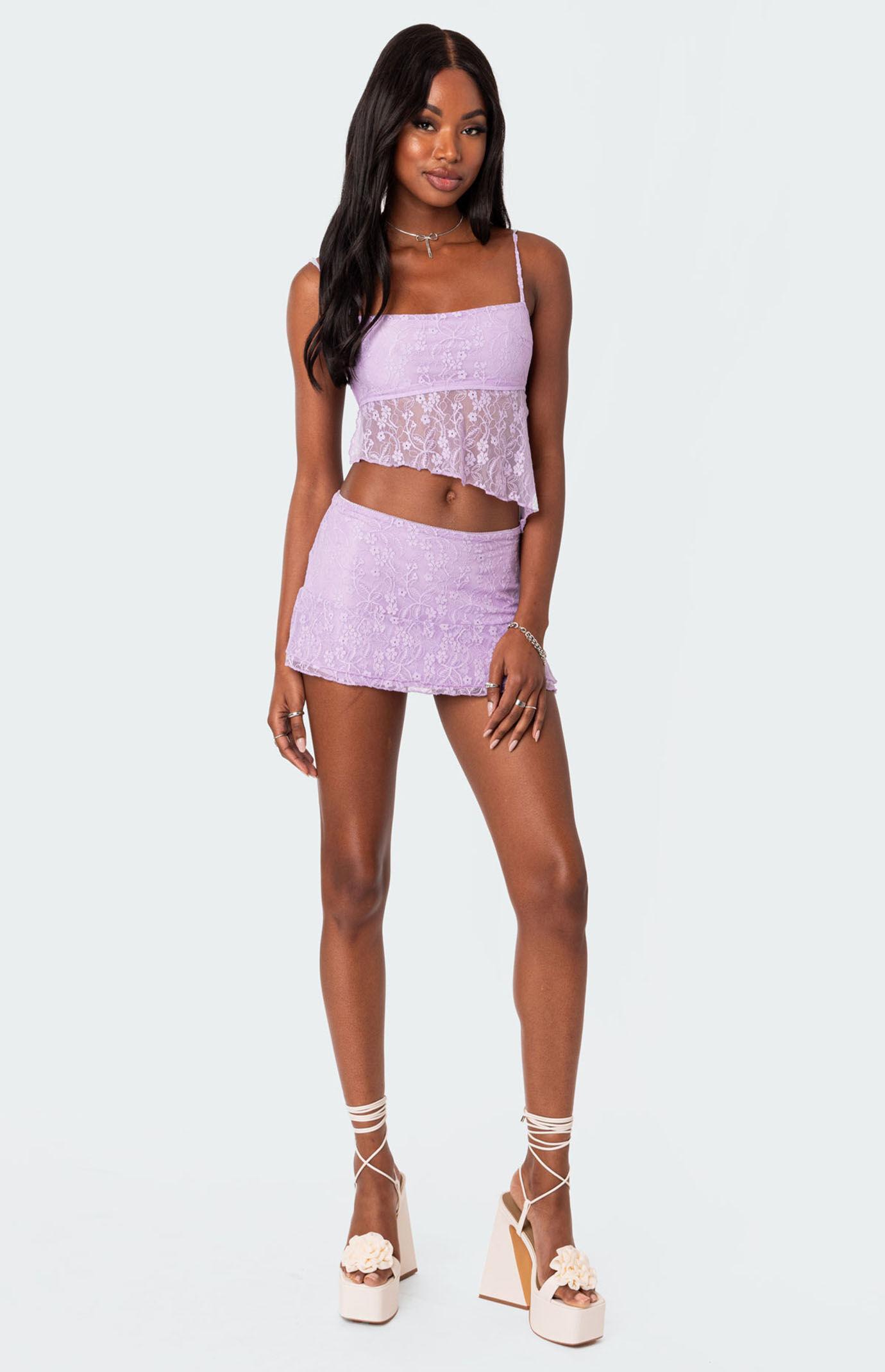 Edikted Womens Lyra Lace Mini Skirt - Purplearge Product Image