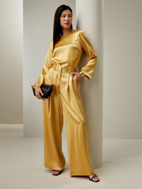 High-Waist Silk Palazzo Pants Product Image