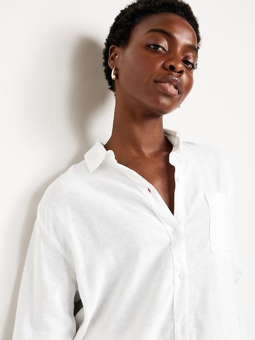 Linen-Blend Button-Down Boyfriend Shirt Product Image