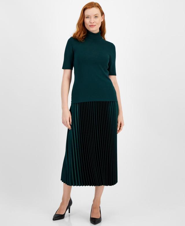 Anne Klein Womens Satin Pleated Pull-On Skirt Product Image