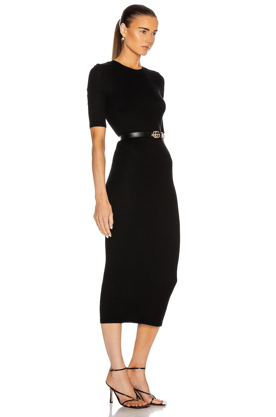 Enza Costa Silk Rib Half Sleeve Crew Midi Dress Black. (also in M, S). Product Image