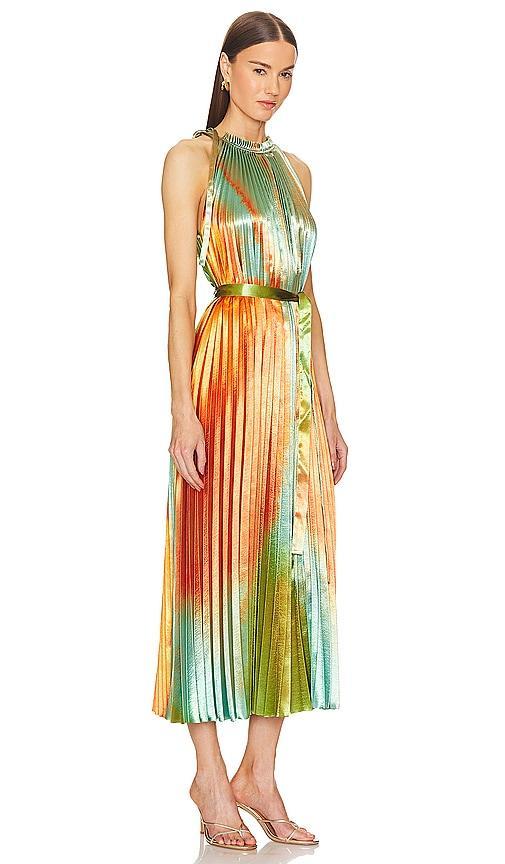 Amiko Shiny Ombre-print Sleeveless Halter Midi Dress In Desert Topaz Product Image