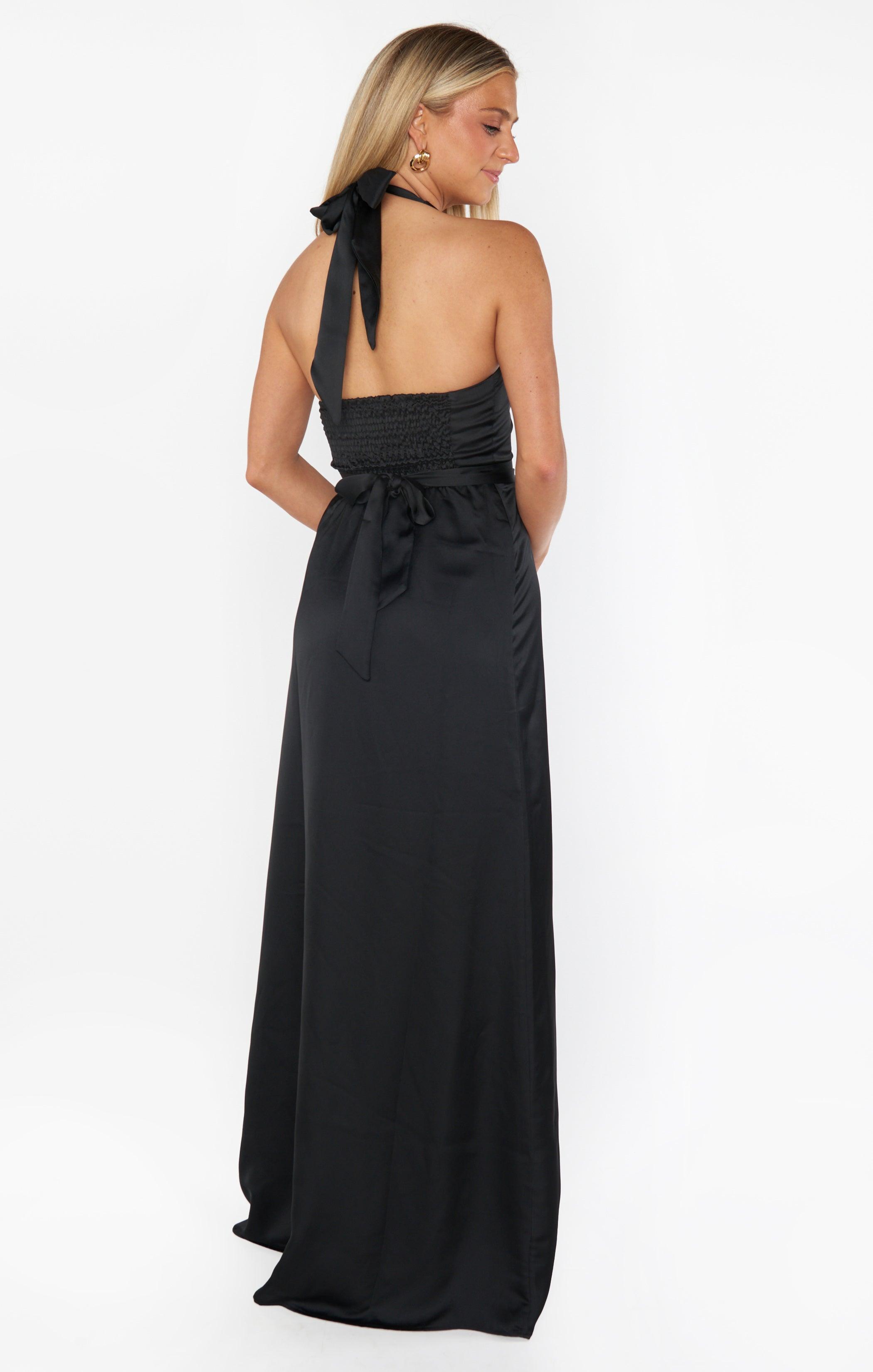 Hazel Halter Maxi Dress ~ Black Luxe Satin Product Image