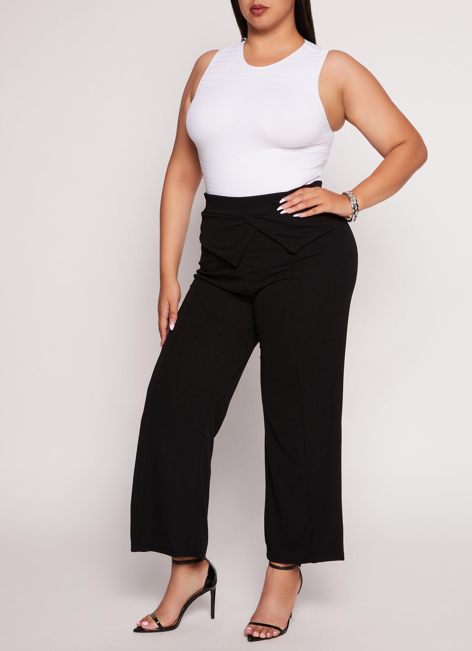 Womens Plus Size Fold Over Waist Wide Leg Pants product image