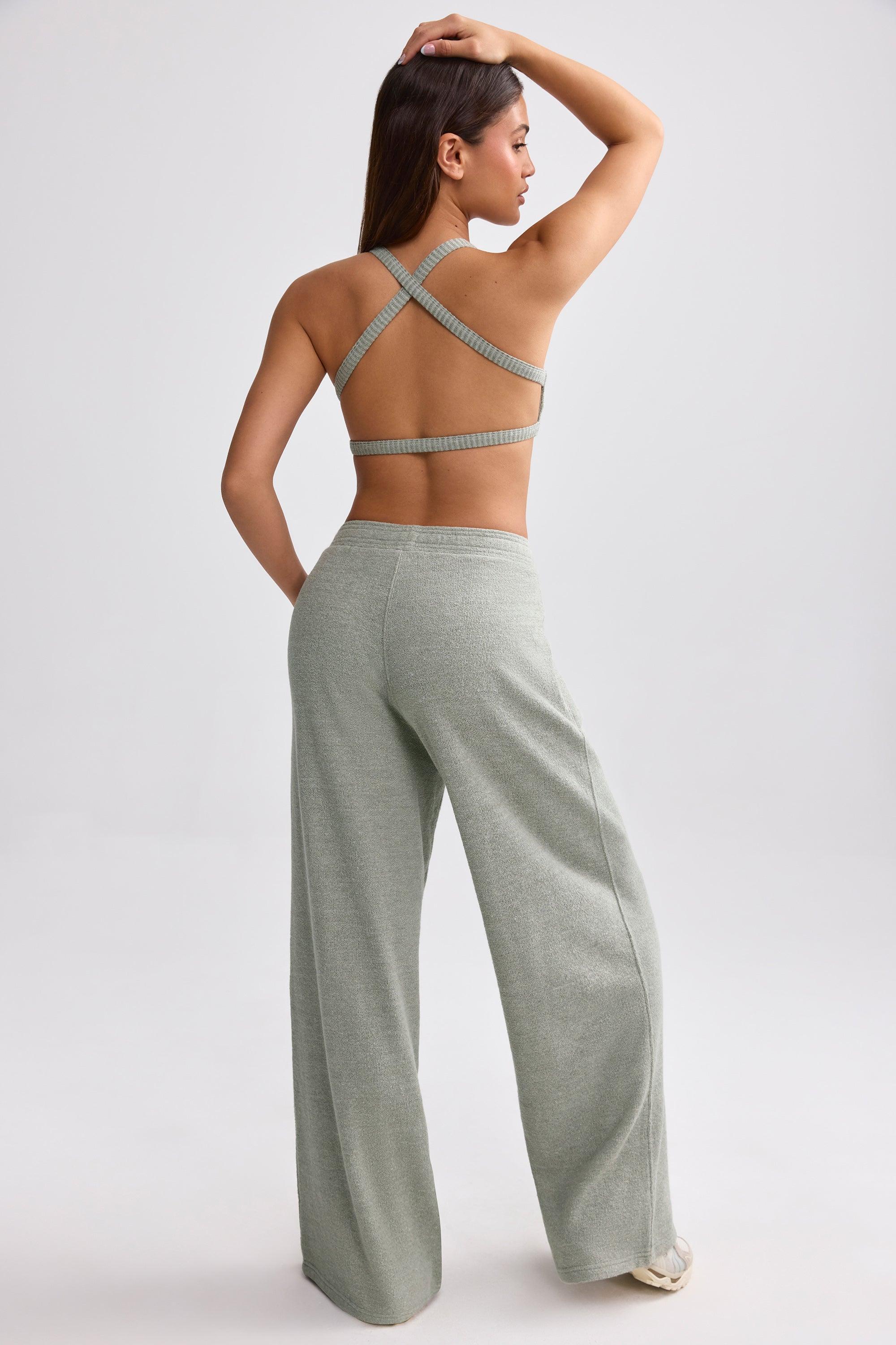 Tall Terry Towelling Wide-Leg Joggers in Sage Grey Product Image