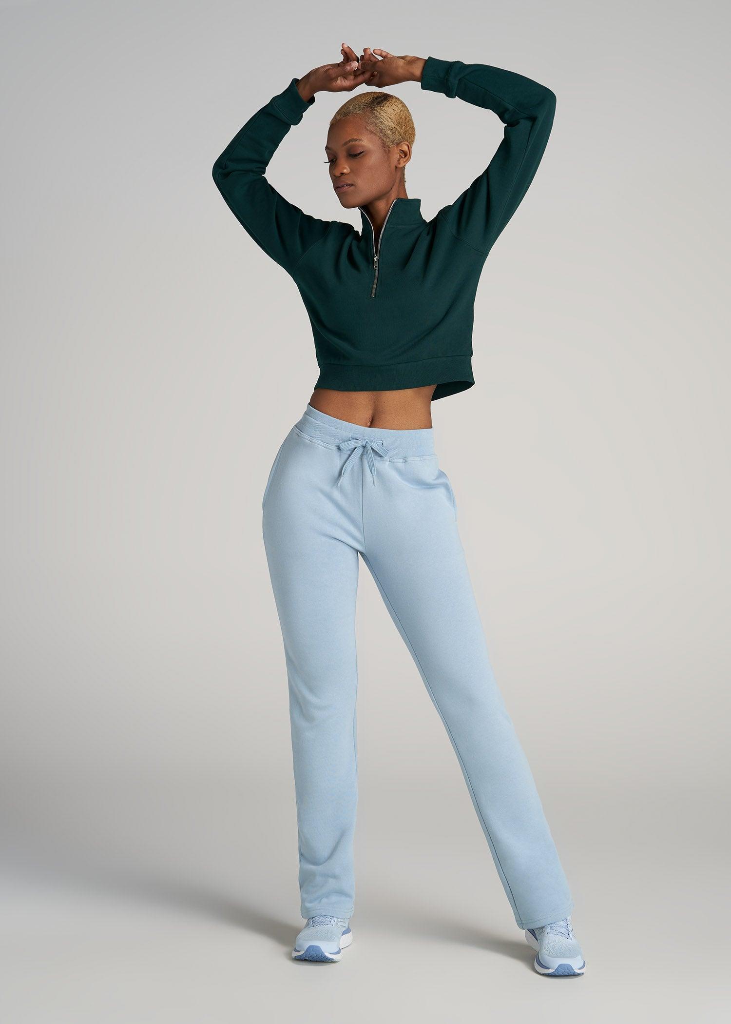 Wearever Fleece Cropped Garment Dye Half Zip Women's Tall Sweatshirt in Emerald Female Product Image