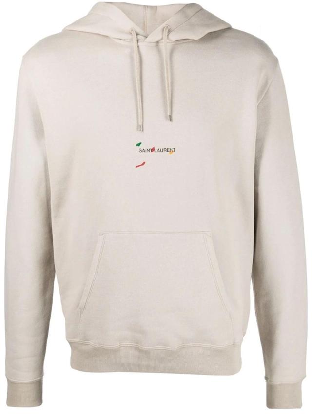 Painted Logo-print Hoodie In Beige Product Image