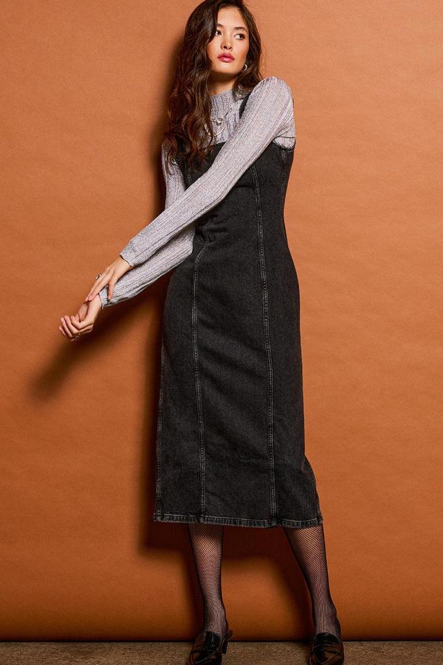 Paneled Denim Midi Dress Product Image