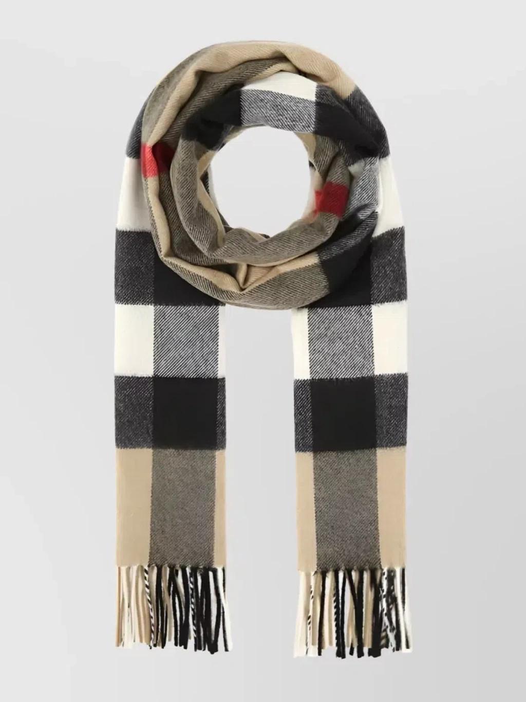 BURBERRY Checked Fringed Scarf In Grey Product Image