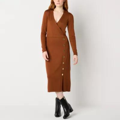 Maia Womens Long Sleeve Midi Sweater Dress Product Image