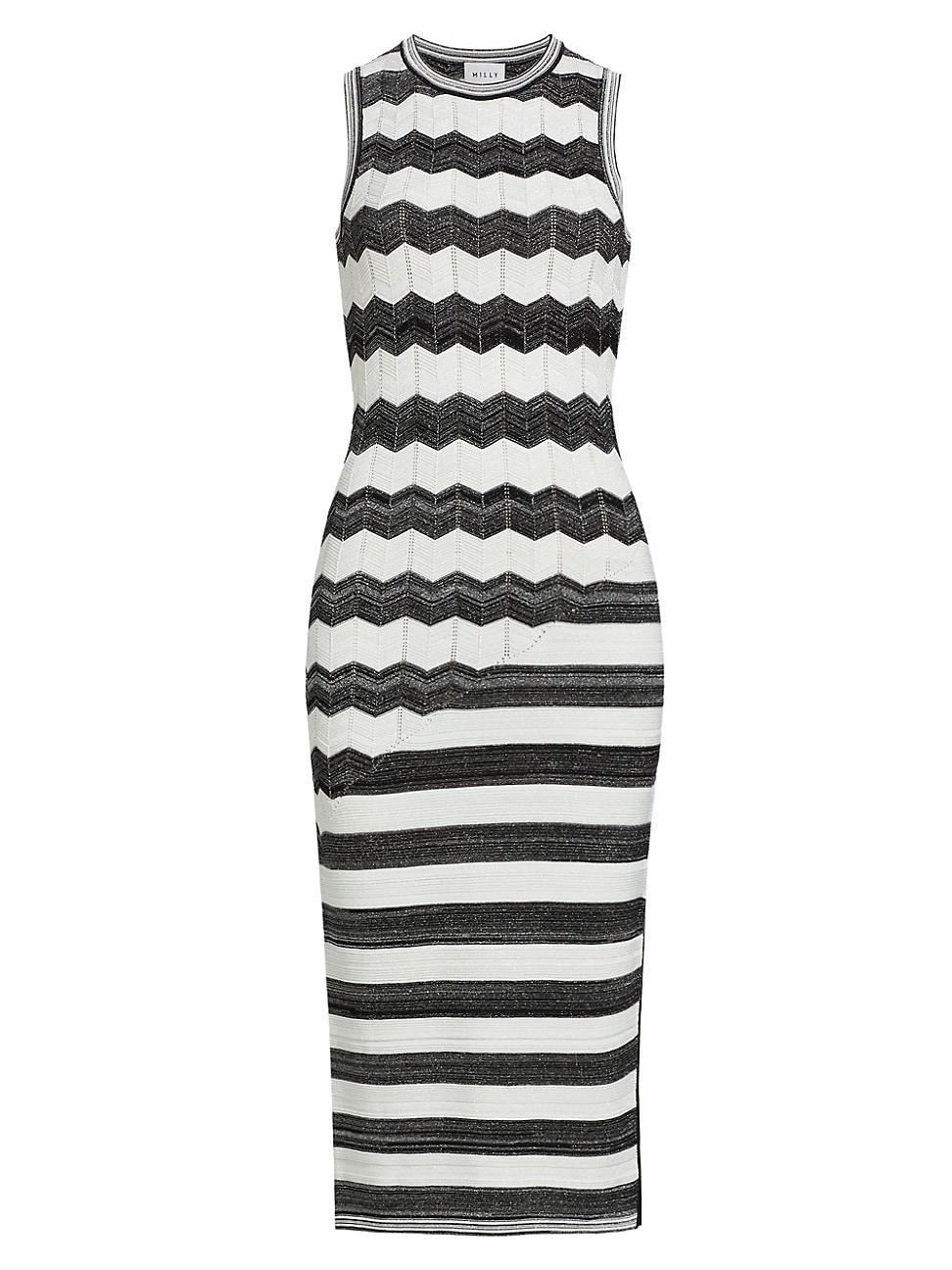 Womens Asymmetric Zig-Zag Knit Midi-Dress product image