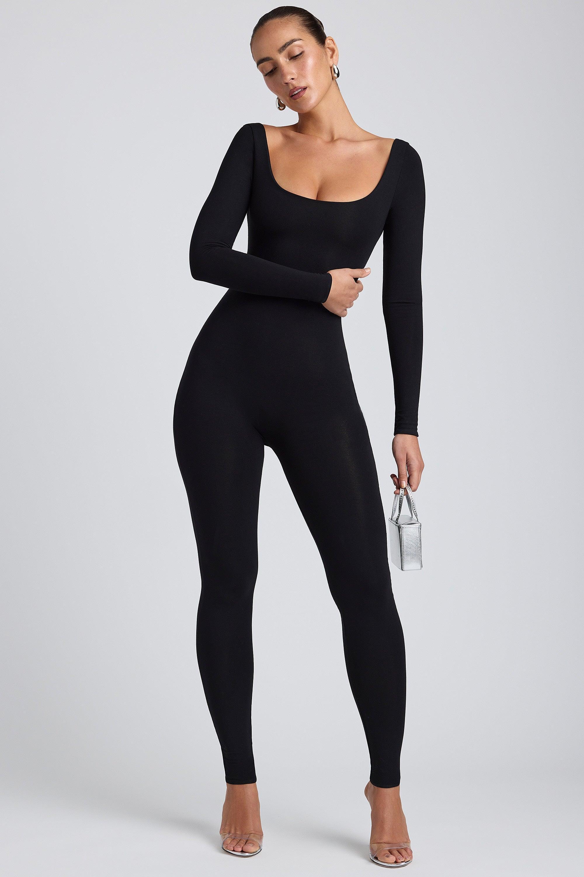 Modal Scoop-Neck Cross-Back Jumpsuit in Black Product Image