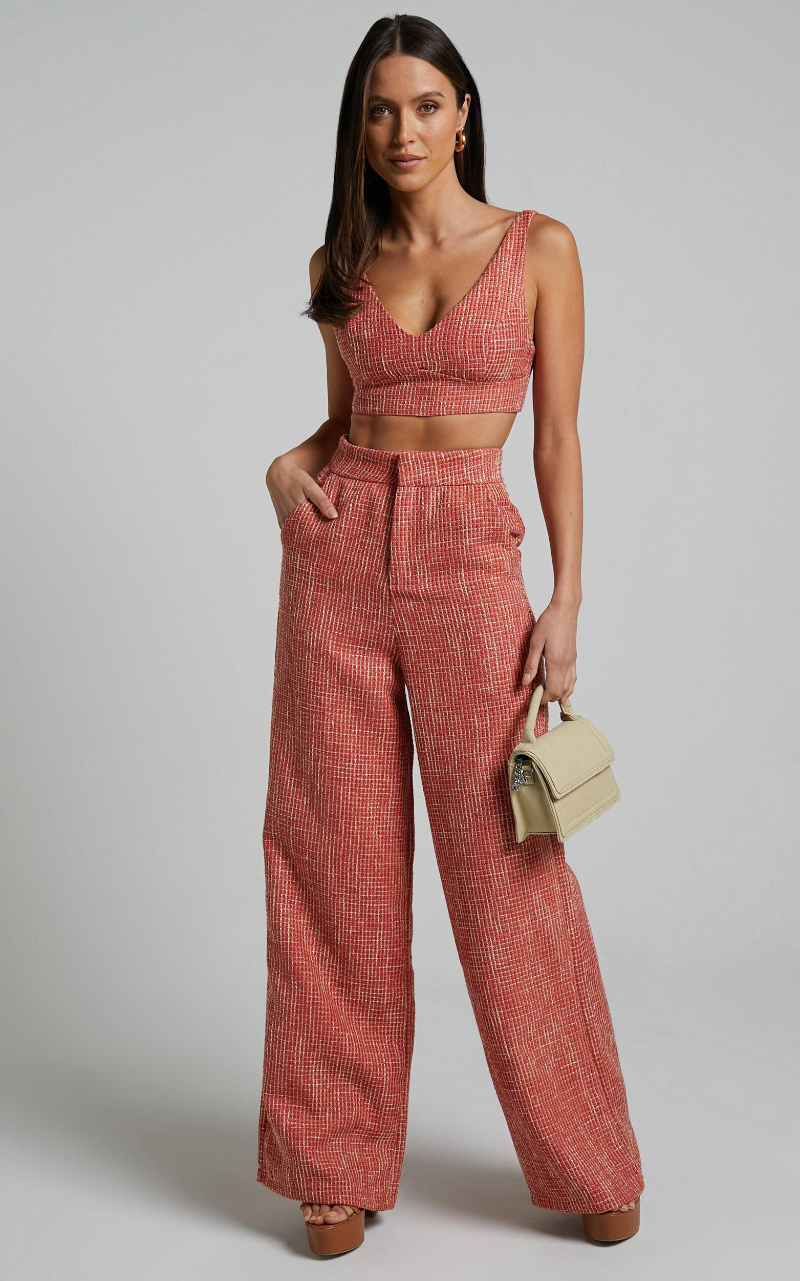 Adelaide Two Piece Set - Crop Top and Wide Leg Pants Set in Burnt Orange Product Image