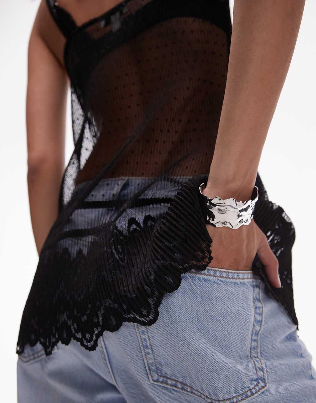 Topshop textured lace cami top in black  Product Image