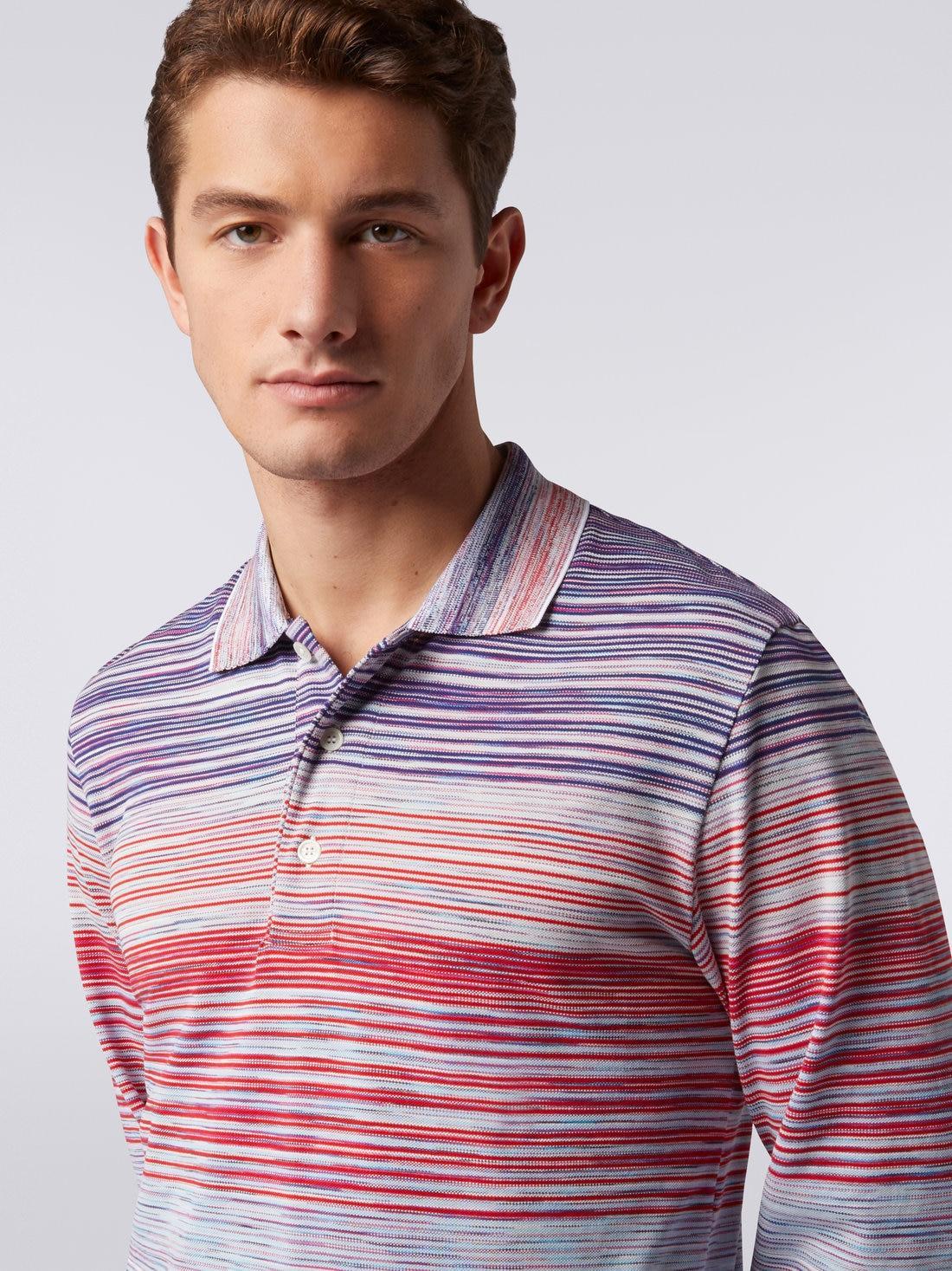 Slub viscose long-sleeved polo shirt Red, Purple & Light Blue | Missoni Product Image